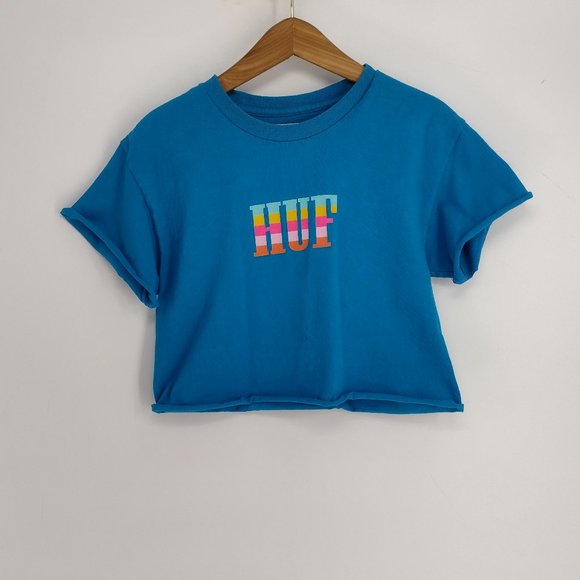 HUF Cropped Rainbow Colors Pride Skate Blue T-Shirt - Picture 1 of 5